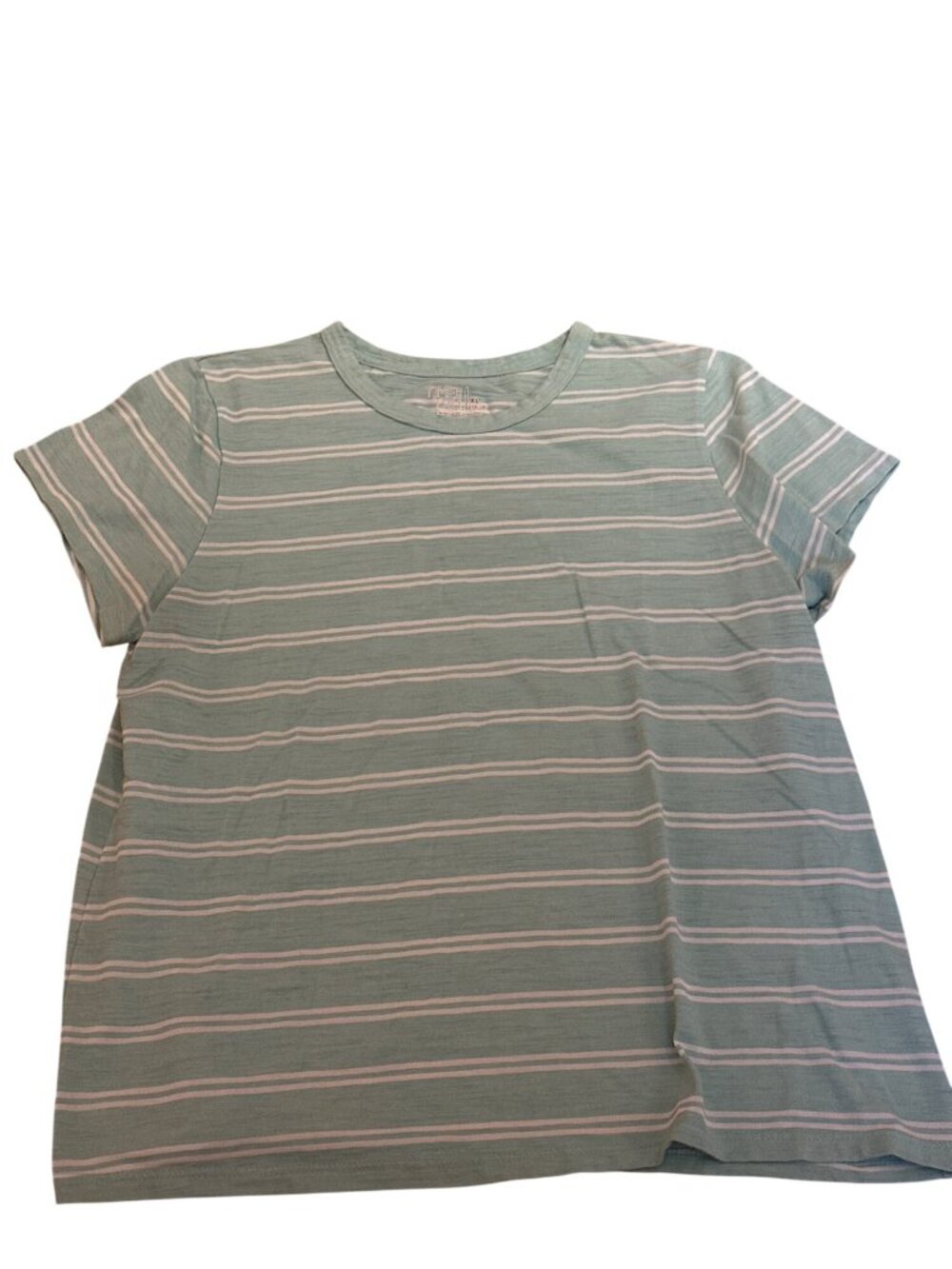 Time And Tru Womens Top T-Shirt XL Seafoam Green Striped Short Sleeve Crew Neck